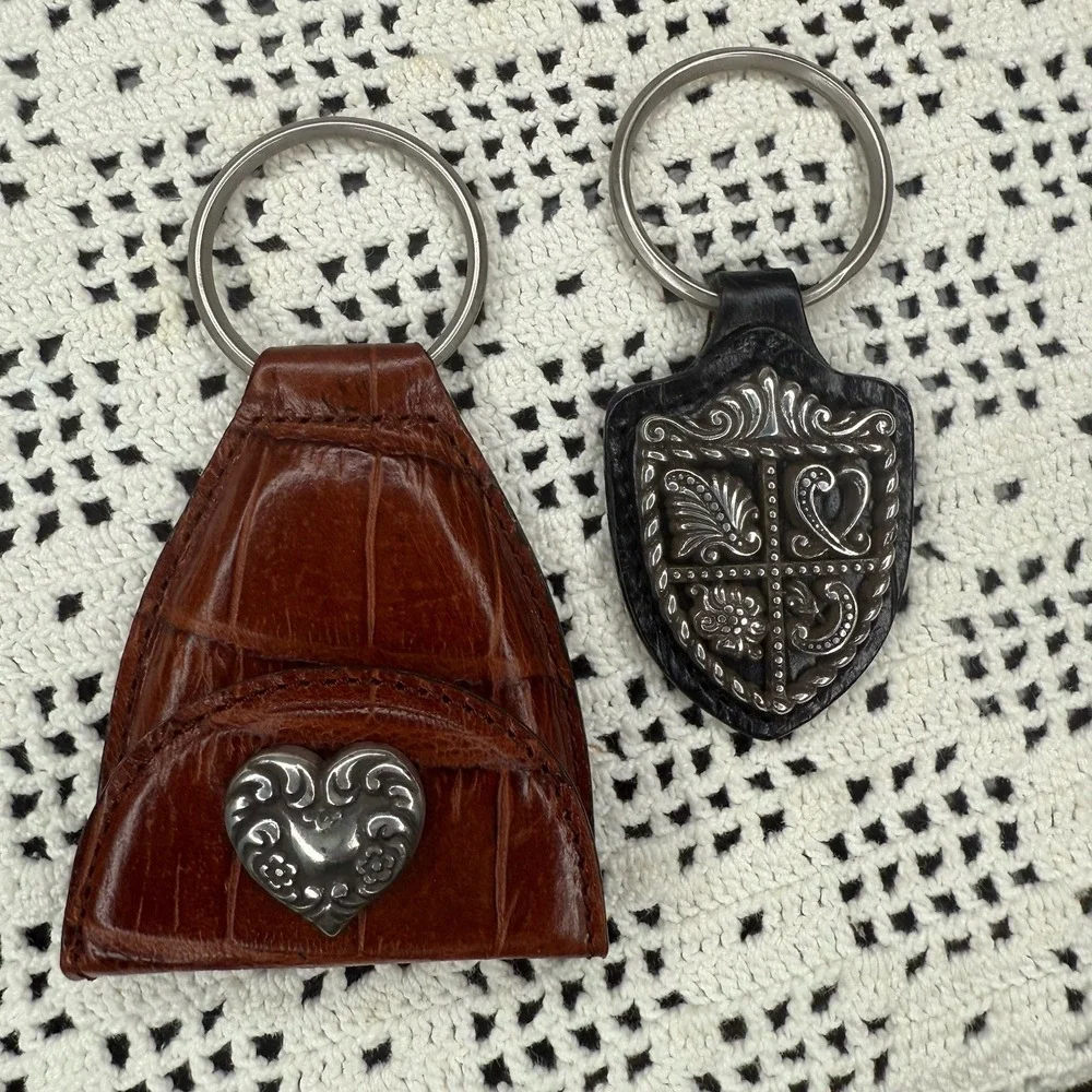 Vintage Brighton Leather Keychain Key Fob Snap Pocket Leather Silver x 2